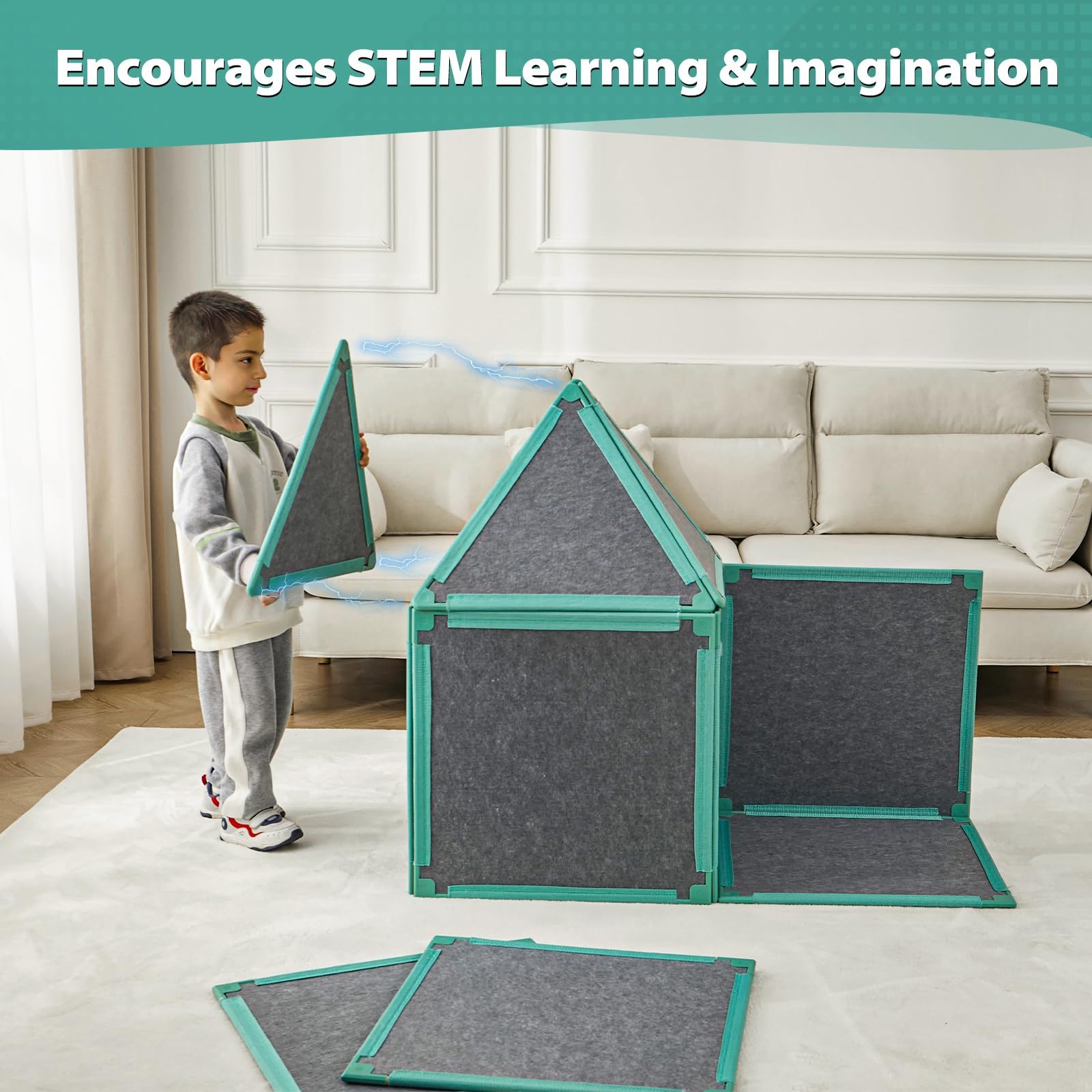 20-Piece Magnetic Fort Building Kit for Kids – Giant Modular Playhouse Panels, STEM Construction Toy for Creative Indoor Play, Ages 3+