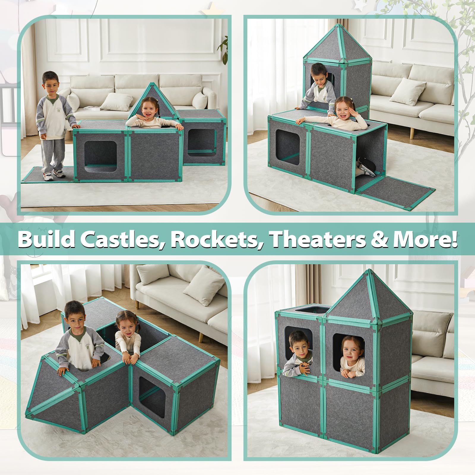 20-Piece Magnetic Fort Building Kit for Kids – Giant Modular Playhouse Panels, STEM Construction Toy for Creative Indoor Play, Ages 3+
