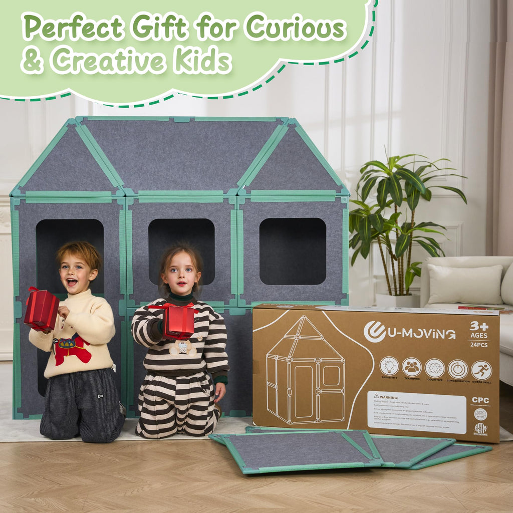20-Piece Magnetic Fort Building Kit for Kids – Giant Modular Playhouse Panels, STEM Construction Toy for Creative Indoor Play, Ages 3+