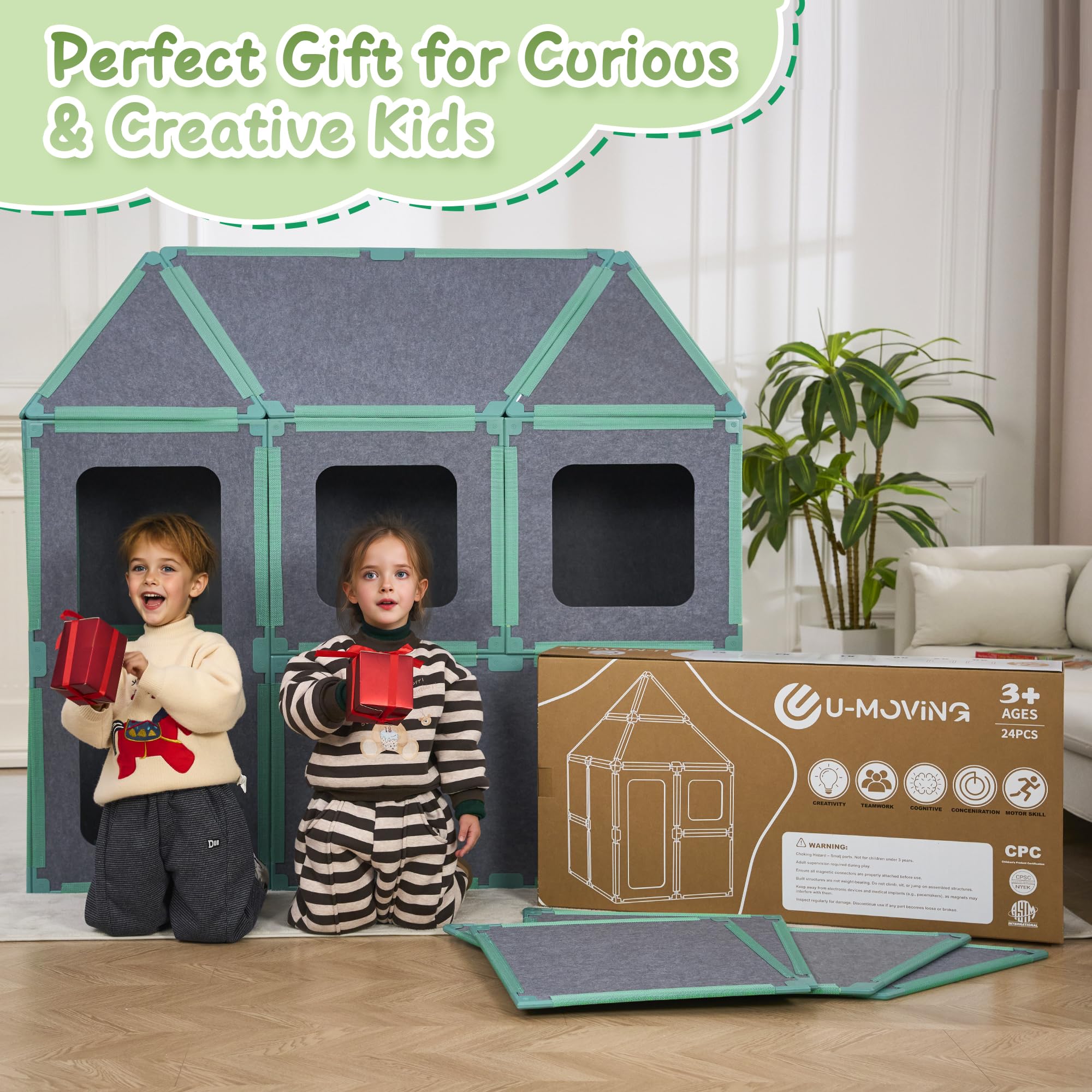 20-Piece Magnetic Fort Building Kit for Kids – Giant Modular Playhouse Panels, STEM Construction Toy for Creative Indoor Play, Ages 3+
