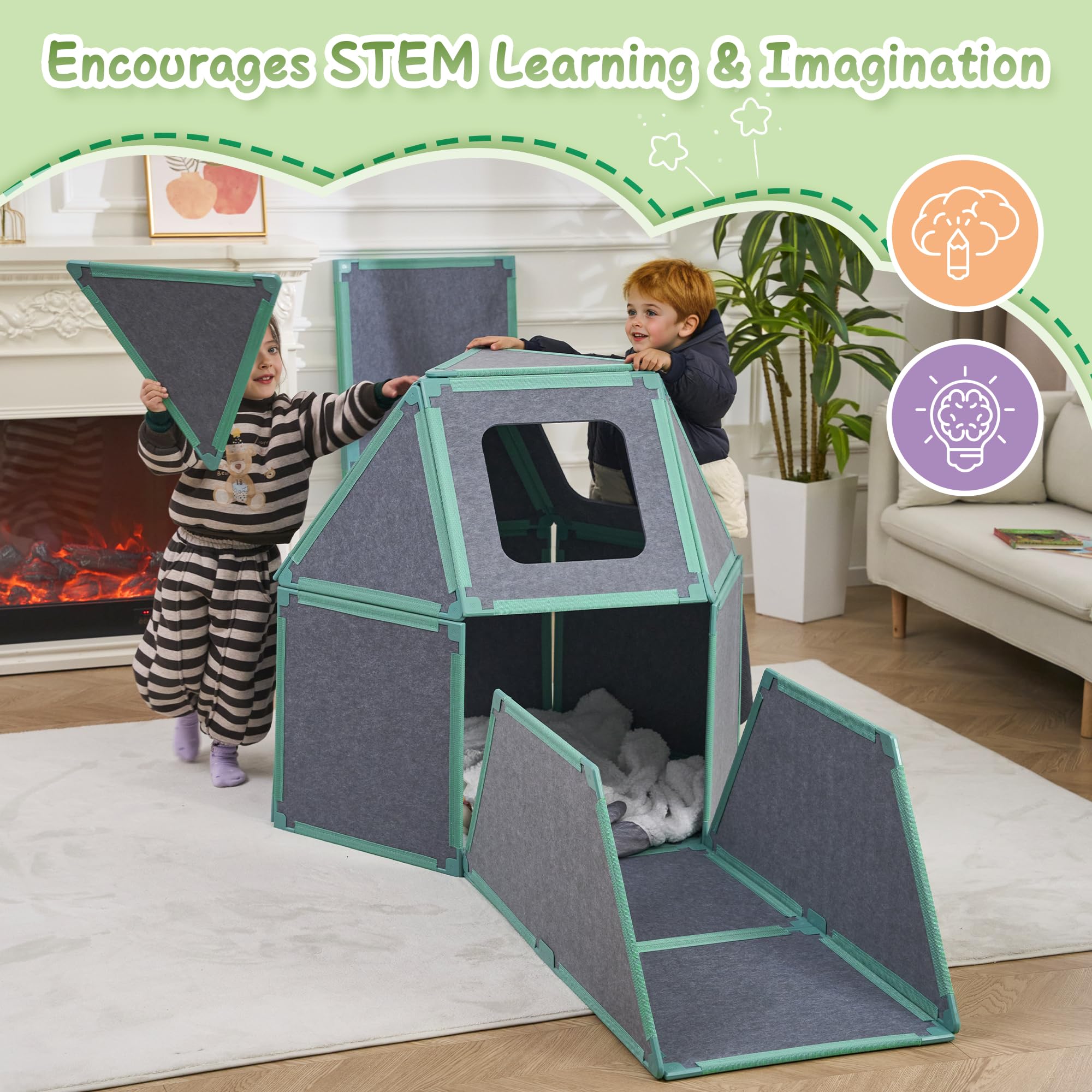 20-Piece Magnetic Fort Building Kit for Kids – Giant Modular Playhouse Panels, STEM Construction Toy for Creative Indoor Play, Ages 3+